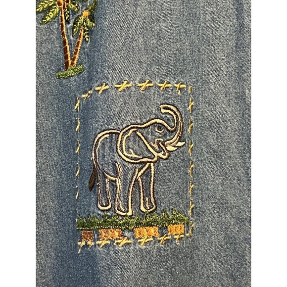 Vintage Cabin Creek Jean Shirt Size 1X Safari Animal Embroidery & Button-Front - Picture 8 of 16